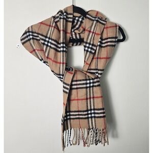 Royal Rossi 100%‎ Cashmere Tan Plaid Scarf Rectagnle Classic Old Money 13" x 48"